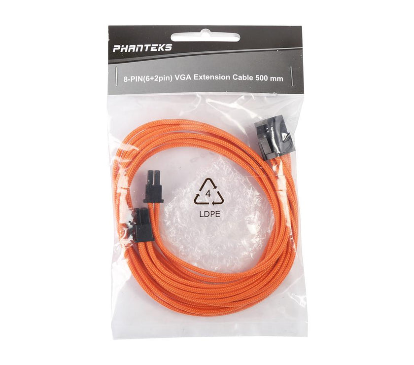 Phanteks PH-CB8V_OR 1.64 ft. (0.50m) 8 to 8 (6+2) Pin VGA Extension cable 500mm Length, Orange