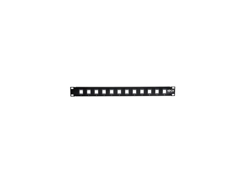 Tripp Lite 12-Port 1U Rack-Mount Unshielded Blank Keystone/Multimedia Patch Panel, RJ45 Ethernet, USB, HDMI, Cat5e/6 (N062-012-KJ)