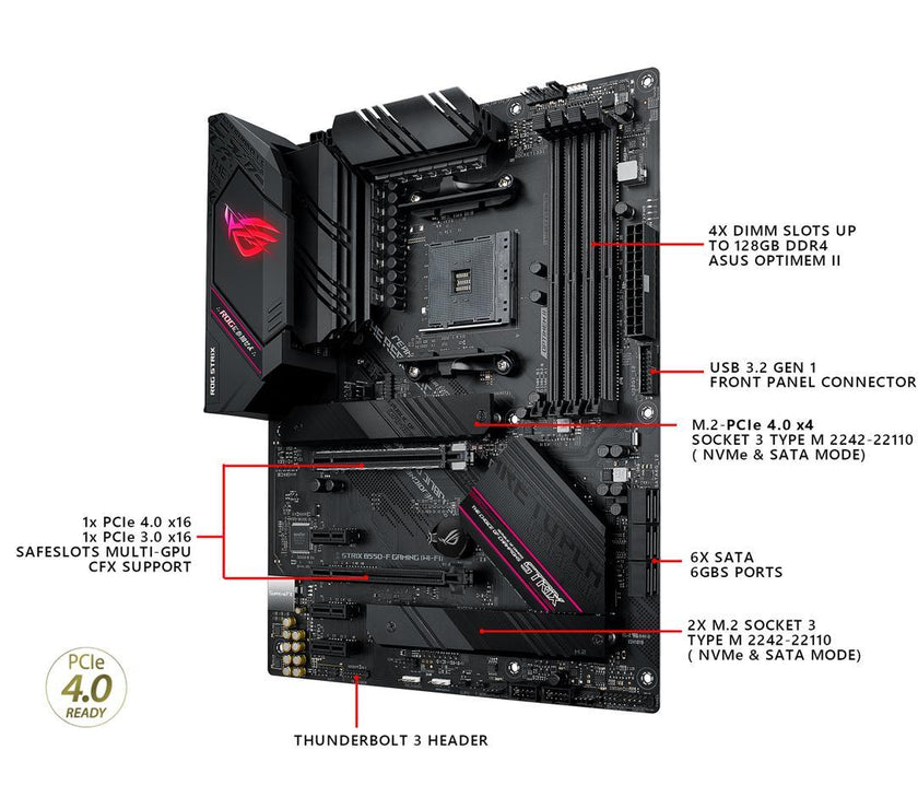 ASUS ROG Strix B550-F Gaming AMD AM4 Zen 3 Ryzen 5000 & 3rd Gen Ryzen ATX Gaming Motherboard (PCIe 4.0, 2.5Gb LAN, BIOS Flashback, HDMI 2.1, Addressable Gen 2 RGB Header and Aura Sync)