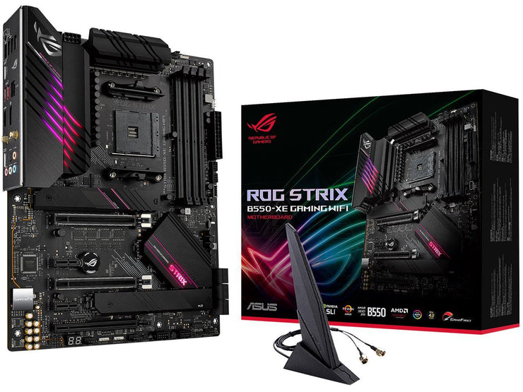 ASUS ROG Strix B550-XE Gaming WiFi AMD AM4 (Zen 3/3rd Gen Ryzen) ATX Gaming Motherboard (PCIe 4.0, WiFi 6, 2.5Gb LAN, 16 (90A) Power Stages, Bundled ASUS Hyper M.2 x16 Gen 4 Card, Addressable Gen 2 RGB and AURA Sync)