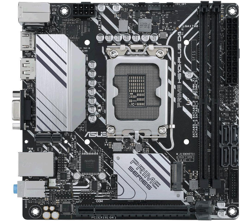 ASUS PRIME H610I-PLUS D4 LGA 1700 (Intel 12th & 13th Gen & Intel vPro) mini ITX Motherboard (PCIe 4.0, DDR4, USB 3.2 Gen 1 Type-A, M.2 slot, 1 Gb Lan, DP/HDMI/D-Sub, V-M.2 slot (Key E), Q-LED)