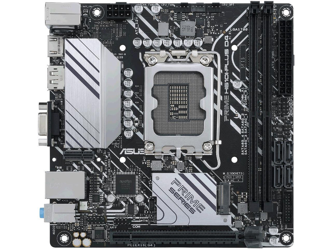 ASUS PRIME H610I-PLUS D4 LGA 1700 (Intel 12th & 13th Gen & Intel vPro) mini ITX Motherboard (PCIe 4.0, DDR4, USB 3.2 Gen 1 Type-A, M.2 slot, 1 Gb Lan, DP/HDMI/D-Sub, V-M.2 slot (Key E), Q-LED)