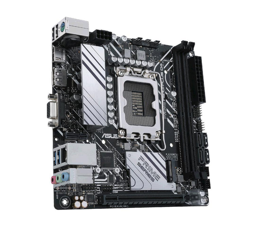 ASUS PRIME H610I-PLUS D4 LGA 1700 (Intel 12th & 13th Gen & Intel vPro) mini ITX Motherboard (PCIe 4.0, DDR4, USB 3.2 Gen 1 Type-A, M.2 slot, 1 Gb Lan, DP/HDMI/D-Sub, V-M.2 slot (Key E), Q-LED)