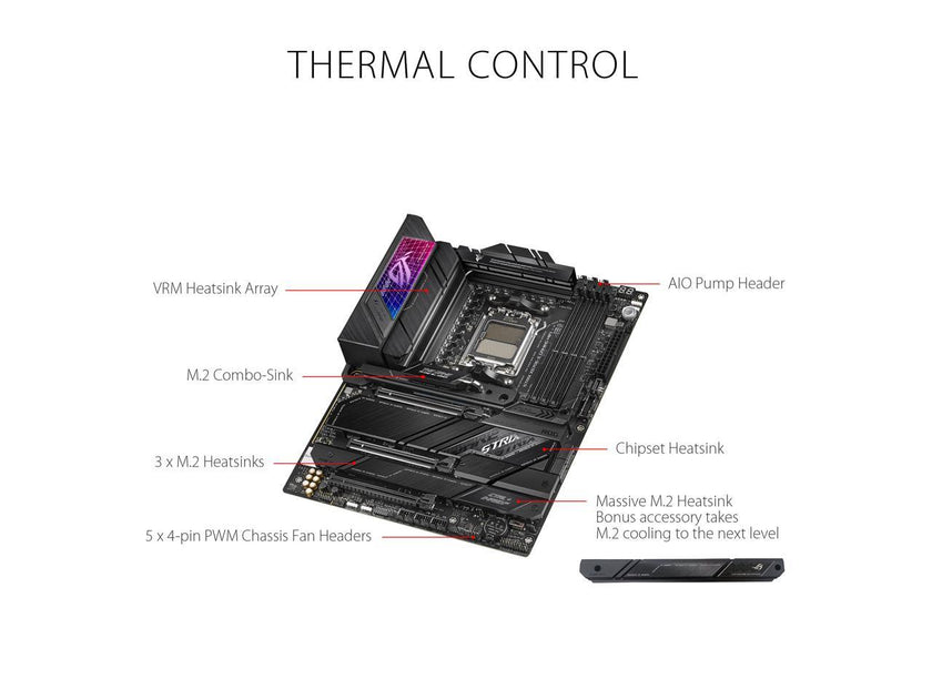 ASUS ROG STRIX X670E-E GAMING WIFI AMD X670 AM5 Ryzen Desktop 9000 8000 & 7000 ATX motherboard, 18+2 power stages, DDR5, 4x M.2 slots with heatsink, PCIe 5.0, USB 3.2 Gen 2x2, WiFi 6E, AI Cooling II