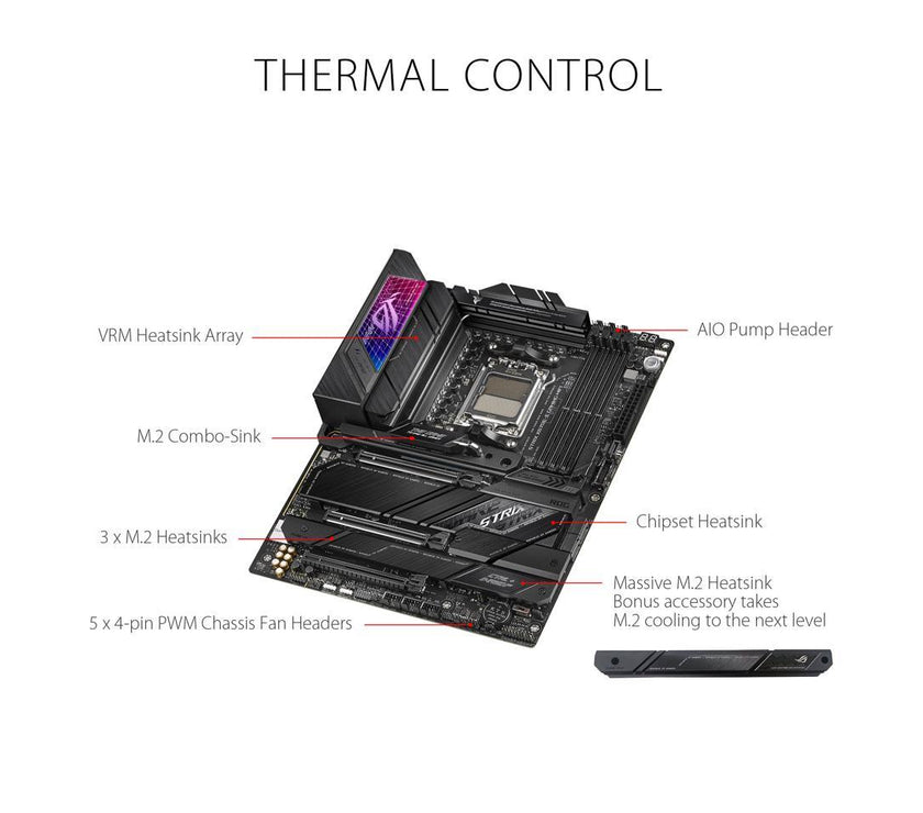 ASUS ROG STRIX X670E-E GAMING WIFI AMD X670 AM5 Ryzen Desktop 9000 8000 & 7000 ATX motherboard, 18+2 power stages, DDR5, 4x M.2 slots with heatsink, PCIe 5.0, USB 3.2 Gen 2x2, WiFi 6E, AI Cooling II