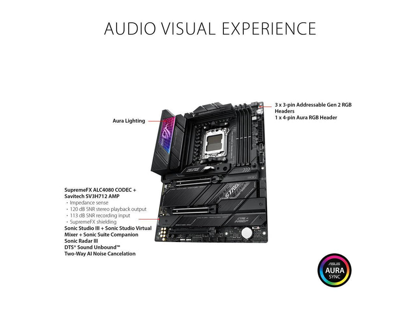 ASUS ROG STRIX X670E-E GAMING WIFI AMD X670 AM5 Ryzen Desktop 9000 8000 & 7000 ATX motherboard, 18+2 power stages, DDR5, 4x M.2 slots with heatsink, PCIe 5.0, USB 3.2 Gen 2x2, WiFi 6E, AI Cooling II