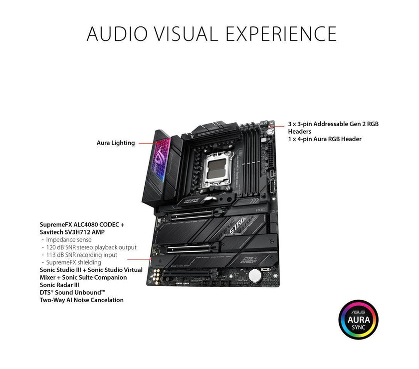 ASUS ROG STRIX X670E-E GAMING WIFI AMD X670 AM5 Ryzen Desktop 9000 8000 & 7000 ATX motherboard, 18+2 power stages, DDR5, 4x M.2 slots with heatsink, PCIe 5.0, USB 3.2 Gen 2x2, WiFi 6E, AI Cooling II