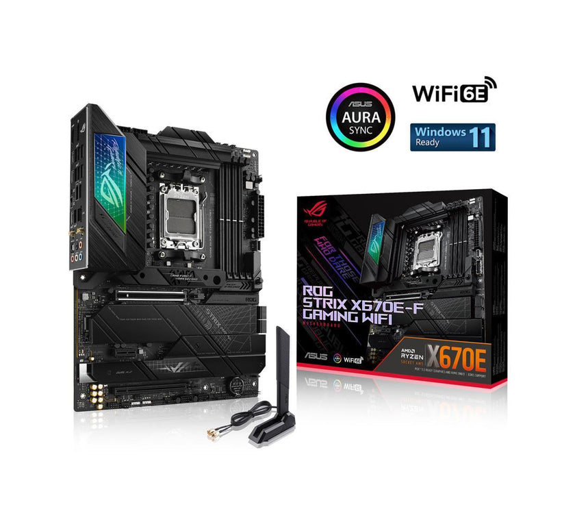 ASUS ROG STRIX X670E-F GAMING WIFI6E Socket AM5 (LGA 1718) Ryzen 7000 gaming motherboard(PCIe 5.0, DDR5,16 + 2 power stages,four M.2 slots with heatsinks,USB 3.2 Gen 2x2,AI Cooling II, and Aura Sync)