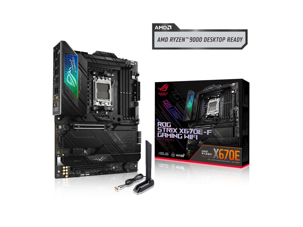 ASUS ROG STRIX X670E-F GAMING WIFI6E Socket AM5 (LGA 1718) Ryzen 7000 gaming motherboard(PCIe 5.0, DDR5,16 + 2 power stages,four M.2 slots with heatsinks,USB 3.2 Gen 2x2,AI Cooling II, and Aura Sync)