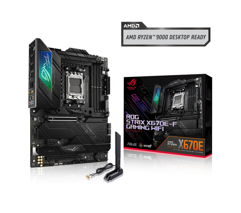 ASUS ROG STRIX X670E-F GAMING WIFI6E Socket AM5 (LGA 1718) Ryzen 7000 gaming motherboard(PCIe 5.0, DDR5,16 + 2 power stages,four M.2 slots with heatsinks,USB 3.2 Gen 2x2,AI Cooling II, and Aura Sync)