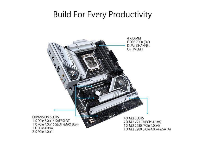 ASUS Prime Z790-A WiFi 6E LGA 1700(Intel®14th &13th&12th Gen) ATX motherboard (16+1 DrMOS,PCIe 5.0,DDR5,4x M.2 slots,Intel® 2.5 Gb LAN,USB 3.2 Gen 2 front panel Type-C,Thunderbolt™ 4(USB4),DP,Aura Sync RGB lighting)