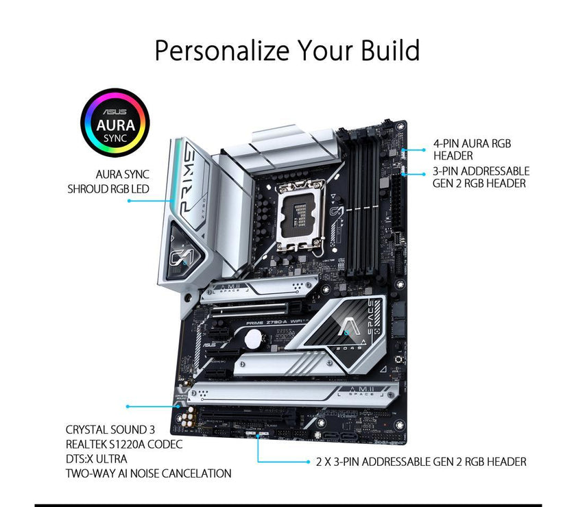 ASUS Prime Z790-A WiFi 6E LGA 1700(Intel®14th &13th&12th Gen) ATX motherboard (16+1 DrMOS,PCIe 5.0,DDR5,4x M.2 slots,Intel® 2.5 Gb LAN,USB 3.2 Gen 2 front panel Type-C,Thunderbolt™ 4(USB4),DP,Aura Sync RGB lighting)