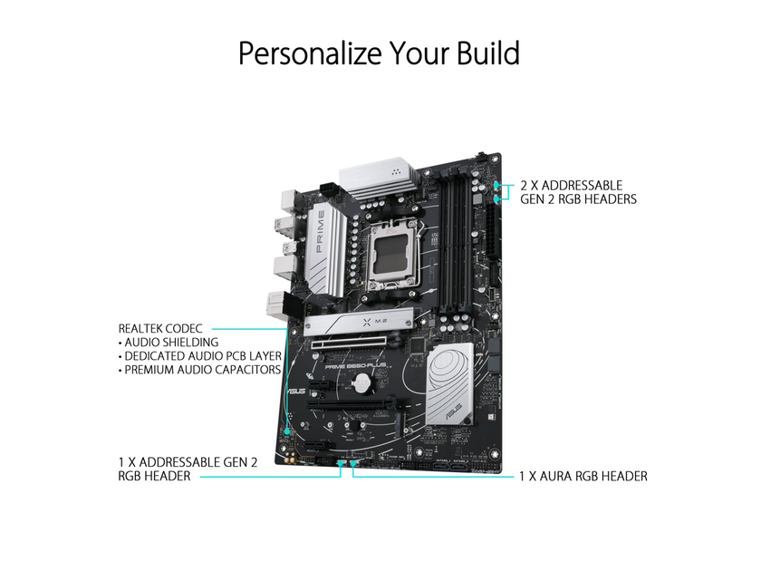 ASUS Prime B650-PLUS AMD B650(Ryzen 7000) ATX motherboard(DDR5, PCIe 5.0 M.2 support, 2.5Gb Ethernet, DisplayPort, HDMI, USB 3.2 Gen 2 Type-C, front USB 3.2 Gen 1 Type-C, BIOS FlashBack, USB4 support and Arua Sync)