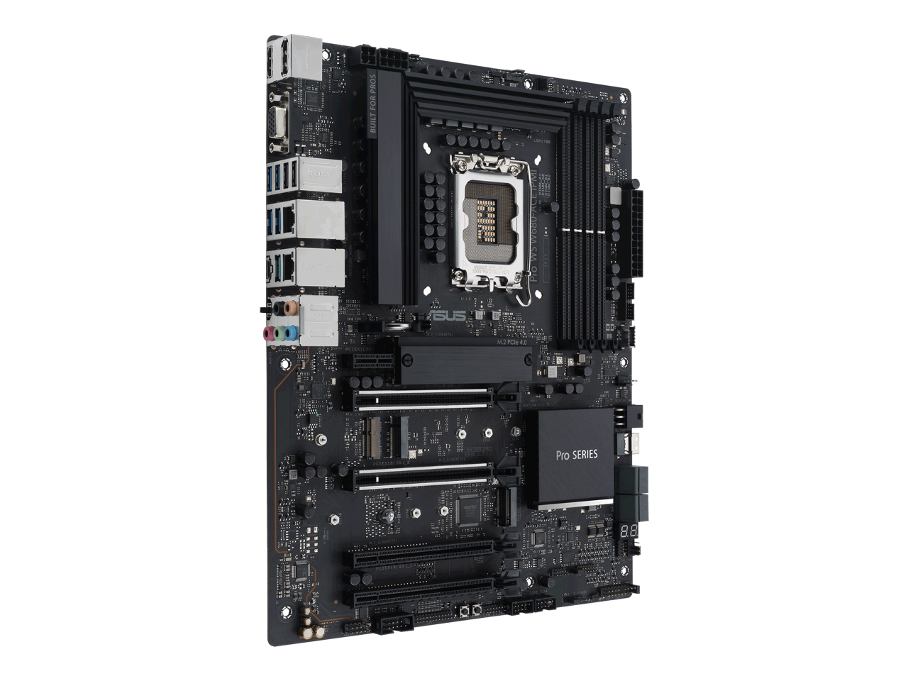 ASUS Pro WS W680-ACE IPMI Intel W680 LGA 1700 ATX workstation motherboard, dual PCIe 5.0x16 slot, DDR5, ECC memory and XMP support, dual Intel 2.5 Gb Lan, 3xPCIe 4.0 M.2 slots, USB 3.2 Gen 2x2 front panel connector, SlimSAS.