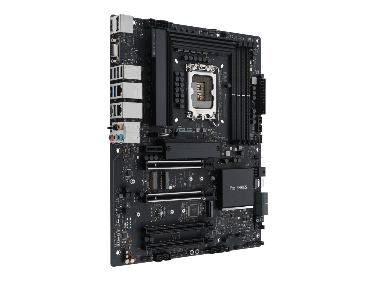 ASUS Pro WS W680-ACE IPMI Intel W680 LGA 1700 ATX workstation motherboard, dual PCIe 5.0x16 slot, DDR5, ECC memory and XMP support, dual Intel 2.5 Gb Lan, 3xPCIe 4.0 M.2 slots, USB 3.2 Gen 2x2 front panel connector, SlimSAS.