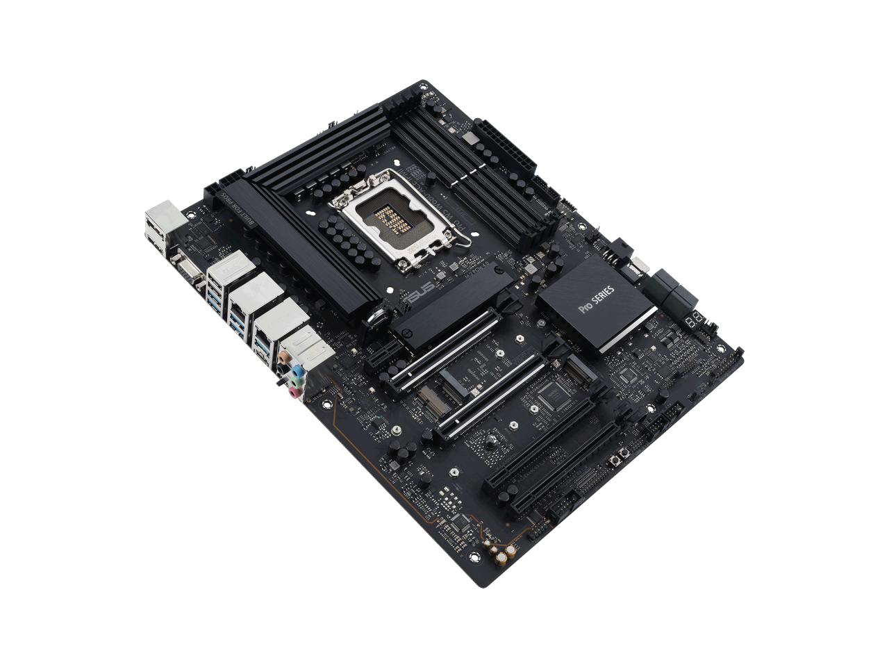 ASUS Pro WS W680-ACE IPMI Intel W680 LGA 1700 ATX workstation motherboard, dual PCIe 5.0x16 slot, DDR5, ECC memory and XMP support, dual Intel 2.5 Gb Lan, 3xPCIe 4.0 M.2 slots, USB 3.2 Gen 2x2 front panel connector, SlimSAS.