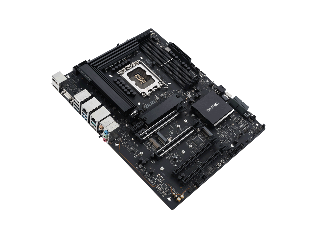 ASUS Pro WS W680-ACE IPMI Intel W680 LGA 1700 ATX workstation motherboard, dual PCIe 5.0x16 slot, DDR5, ECC memory and XMP support, dual Intel 2.5 Gb Lan, 3xPCIe 4.0 M.2 slots, USB 3.2 Gen 2x2 front panel connector, SlimSAS.