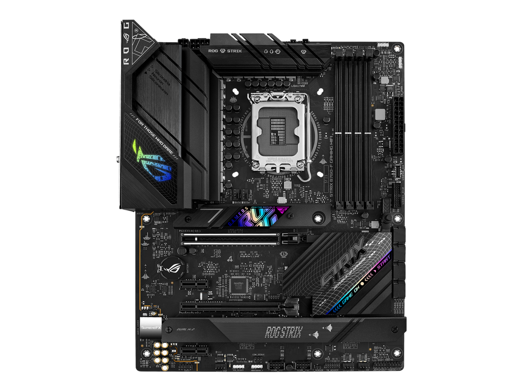 ASUS ROG Strix B760-F Gaming WiFi Intel B760(13th and 12th Gen) LGA 1700 ATX motherboard, 16 + 1 power stages, DDR5 up to 7800 MT/s, PCIe 5.0, three M.2 slots, WiFi 6E, USB 3.2 Gen 2x2 Type-C®, and Aura Sync RGB