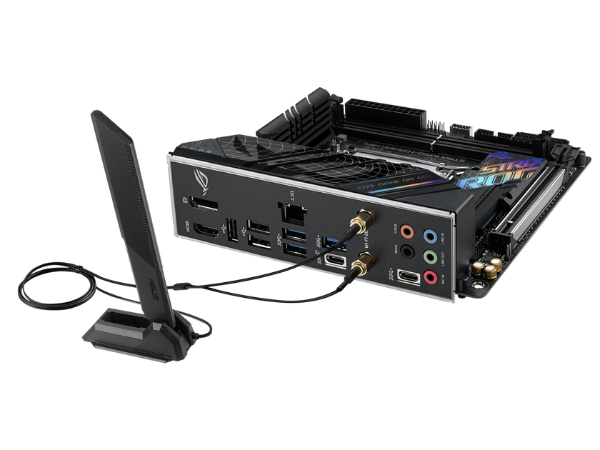 ASUS ROG Strix B760-I Gaming WiFi Intel B760(13th and 12th Gen) LGA 1700 mini-ITX motherboard, 8 + 1 power stages, DDR5 up to 7600 MT/s, PCIe 5.0, two M.2 slots, WiFi 6E, USB 3.2 Gen 2x2 Type-C, and Aura Sync RGB