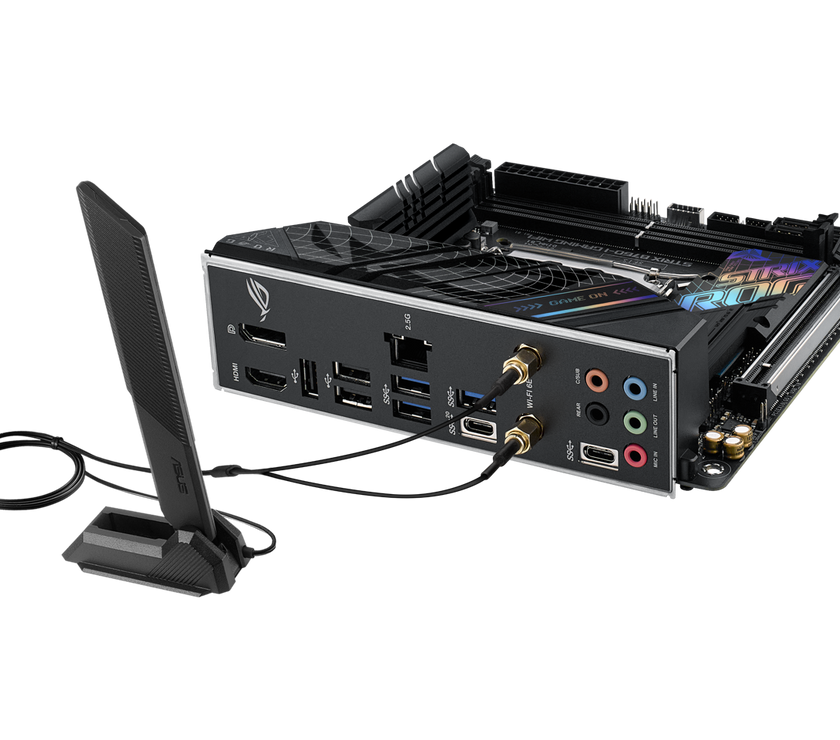 ASUS ROG Strix B760-I Gaming WiFi Intel B760(13th and 12th Gen) LGA 1700 mini-ITX motherboard, 8 + 1 power stages, DDR5 up to 7600 MT/s, PCIe 5.0, two M.2 slots, WiFi 6E, USB 3.2 Gen 2x2 Type-C, and Aura Sync RGB