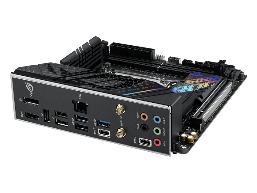 ASUS ROG Strix B760-I Gaming WiFi Intel B760(13th and 12th Gen) LGA 1700 mini-ITX motherboard, 8 + 1 power stages, DDR5 up to 7600 MT/s, PCIe 5.0, two M.2 slots, WiFi 6E, USB 3.2 Gen 2x2 Type-C, and Aura Sync RGB