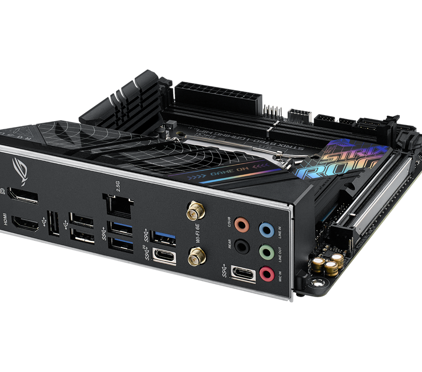 ASUS ROG Strix B760-I Gaming WiFi Intel B760(13th and 12th Gen) LGA 1700 mini-ITX motherboard, 8 + 1 power stages, DDR5 up to 7600 MT/s, PCIe 5.0, two M.2 slots, WiFi 6E, USB 3.2 Gen 2x2 Type-C, and Aura Sync RGB