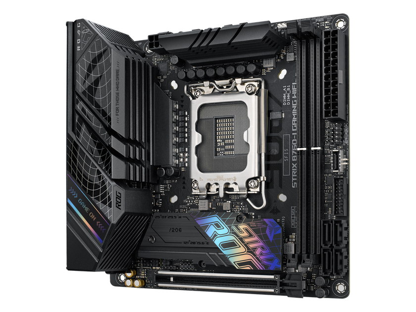 ASUS ROG Strix B760-I Gaming WiFi Intel B760(13th and 12th Gen) LGA 1700 mini-ITX motherboard, 8 + 1 power stages, DDR5 up to 7600 MT/s, PCIe 5.0, two M.2 slots, WiFi 6E, USB 3.2 Gen 2x2 Type-C, and Aura Sync RGB