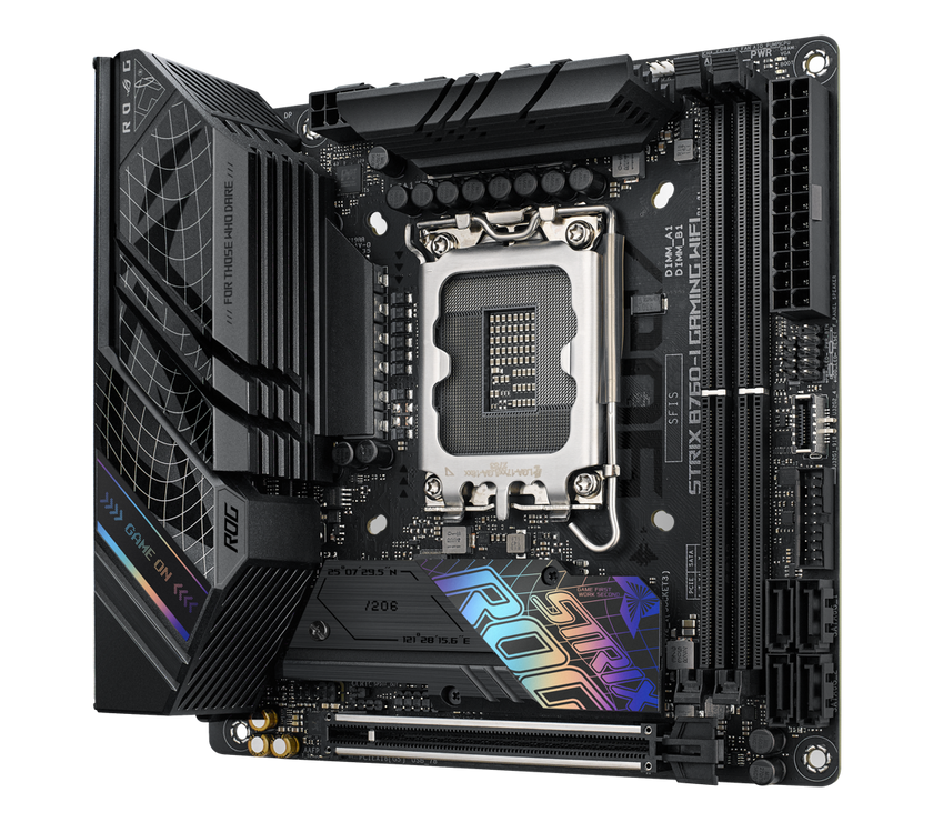 ASUS ROG Strix B760-I Gaming WiFi Intel B760(13th and 12th Gen) LGA 1700 mini-ITX motherboard, 8 + 1 power stages, DDR5 up to 7600 MT/s, PCIe 5.0, two M.2 slots, WiFi 6E, USB 3.2 Gen 2x2 Type-C, and Aura Sync RGB