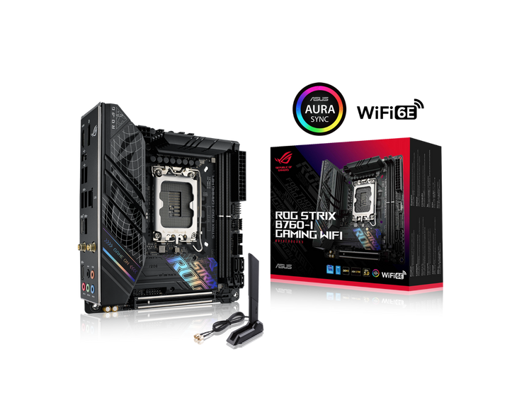 ASUS ROG Strix B760-I Gaming WiFi Intel B760(13th and 12th Gen) LGA 1700 mini-ITX motherboard, 8 + 1 power stages, DDR5 up to 7600 MT/s, PCIe 5.0, two M.2 slots, WiFi 6E, USB 3.2 Gen 2x2 Type-C, and Aura Sync RGB