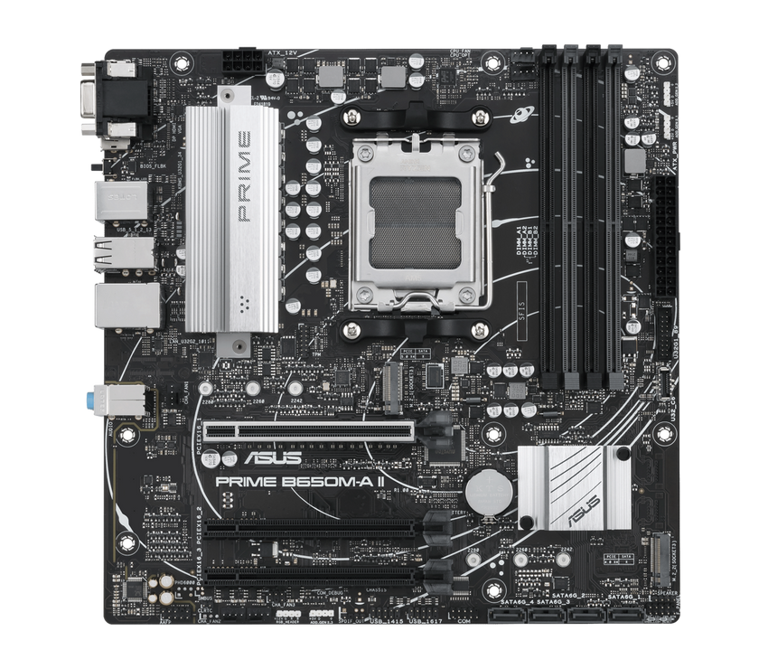 ASUS PRIME B650M-A II-CSM Micro-ATX commercial motherboard, DDR5 6400+(OC), PCIe 5.0 M.2 support, Realtek 2.5Gb Ethernet, DisplayPort, VGA, HDMI, SATA 6 Gbps, USB 3.2 Gen 2 ports, front USB 3.2 Gen 1 Type-C, BIOS FlashBack, Arua Sync