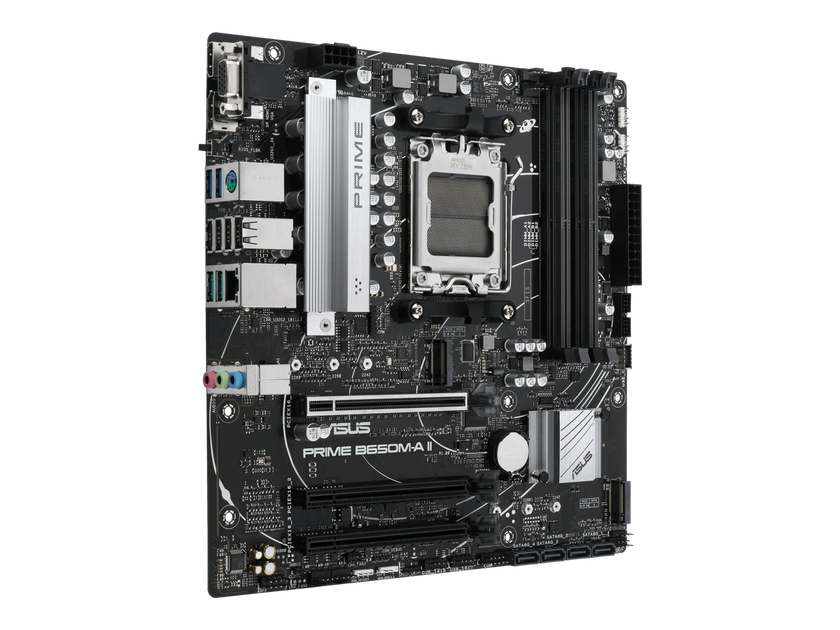 ASUS PRIME B650M-A II-CSM Micro-ATX commercial motherboard, DDR5 6400+(OC), PCIe 5.0 M.2 support, Realtek 2.5Gb Ethernet, DisplayPort, VGA, HDMI, SATA 6 Gbps, USB 3.2 Gen 2 ports, front USB 3.2 Gen 1 Type-C, BIOS FlashBack, Arua Sync