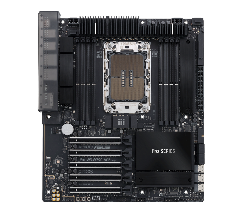 ASUS Pro WS W790-ACE Intel® W790 (LGA 4677) CEB workstation motherboard, PCIe 5.0 x16, M.2, 10G and 2.5G LAN, Server-grade Remote Management, 12+1+1 power stages, front and Rear USB 3.2 Gen 2x2 Type-C