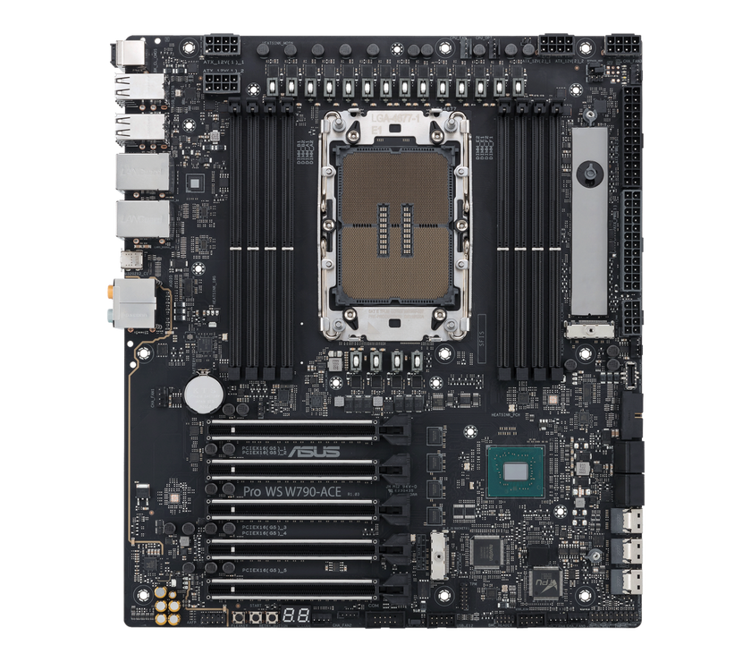 ASUS Pro WS W790-ACE Intel® W790 (LGA 4677) CEB workstation motherboard, PCIe 5.0 x16, M.2, 10G and 2.5G LAN, Server-grade Remote Management, 12+1+1 power stages, front and Rear USB 3.2 Gen 2x2 Type-C