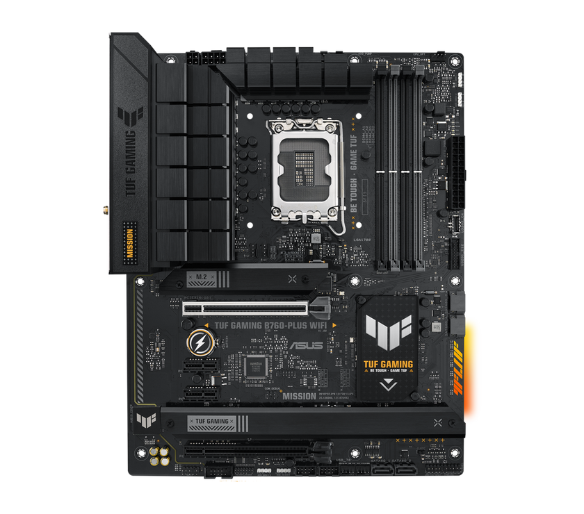 ASUS TUF GAMING B760-PLUS WIFI Intel B760 (13th and 12th Gen) LGA 1700 ATX motherboard with PCIe 5.0, three PCIe 4.0 M.2 slots, DDR5, Realtek 2.5Gb Ethernet, DisplayPort, HDMI, SATA 6 Gbps, USB 3.2 Gen 2x2 Type-C, front USB 3.2 Gen 2 Type C