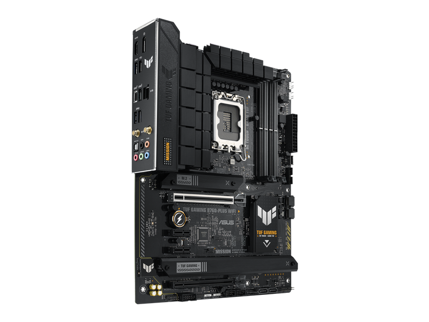 ASUS TUF GAMING B760-PLUS WIFI Intel B760 (13th and 12th Gen) LGA 1700 ATX motherboard with PCIe 5.0, three PCIe 4.0 M.2 slots, DDR5, Realtek 2.5Gb Ethernet, DisplayPort, HDMI, SATA 6 Gbps, USB 3.2 Gen 2x2 Type-C, front USB 3.2 Gen 2 Type C