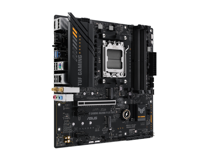 ASUS TUF GAMING A620M-PLUS WiFi AMD AM5 Ryzen7000 microATX gaming motherboard DDR5, PCIe 4.0, 2xM.2 slots,2.5Gb Ethernet,Wi-Fi 6, 2 x DisplayPort, HDMI, USB 3.2 Gen 1 ports, front USB 3.2 Gen 1 Type C