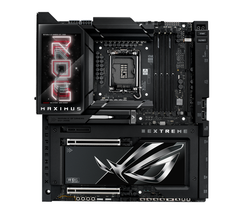 ASUS ROG MAXIMUS Z890 EXTREME Intel® Z890 LGA 1851 E-ATX motherboard, Advanced AI PC-ready, 24+2+1+2 stages, DDR5, WiFi7, 2.5G/10G LAN, PCIe® 5.0 M.2, Thunderbolt™ 5, USB Type-C®, AI OC, 5” LCD Screen
