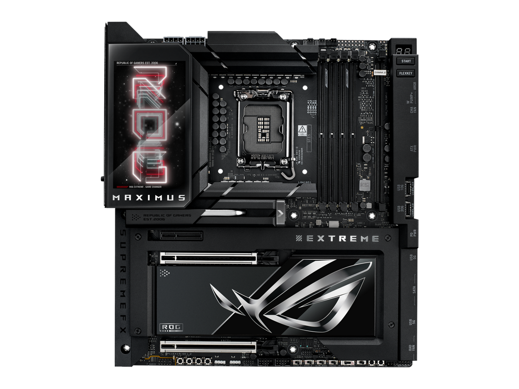 ASUS ROG MAXIMUS Z890 EXTREME Intel® Z890 LGA 1851 E-ATX motherboard, Advanced AI PC-ready, 24+2+1+2 stages, DDR5, WiFi7, 2.5G/10G LAN, PCIe® 5.0 M.2, Thunderbolt™ 5, USB Type-C®, AI OC, 5” LCD Screen