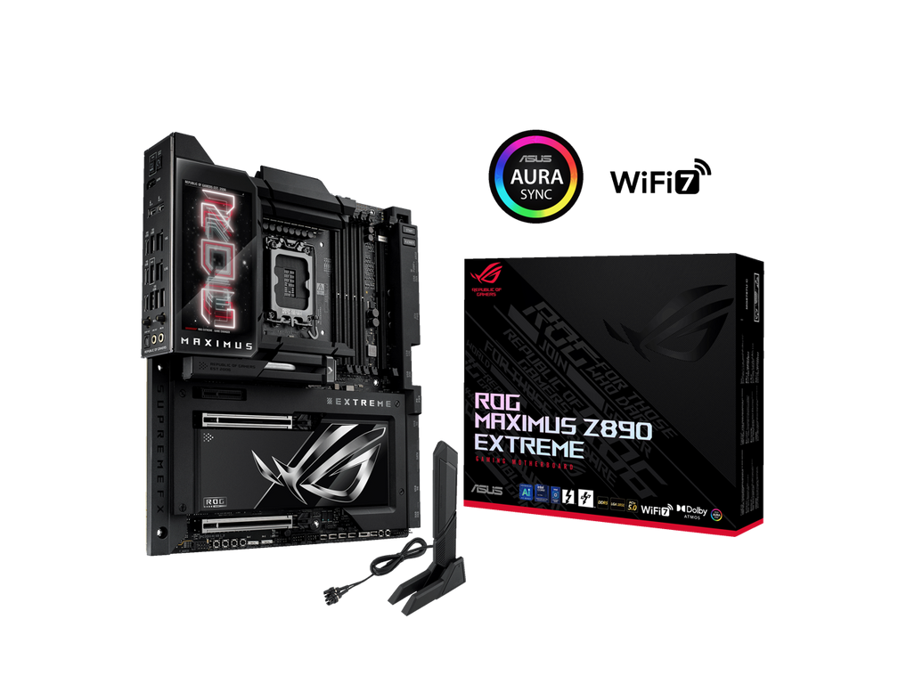ASUS ROG MAXIMUS Z890 EXTREME Intel® Z890 LGA 1851 E-ATX motherboard, Advanced AI PC-ready, 24+2+1+2 stages, DDR5, WiFi7, 2.5G/10G LAN, PCIe® 5.0 M.2, Thunderbolt™ 5, USB Type-C®, AI OC, 5” LCD Screen
