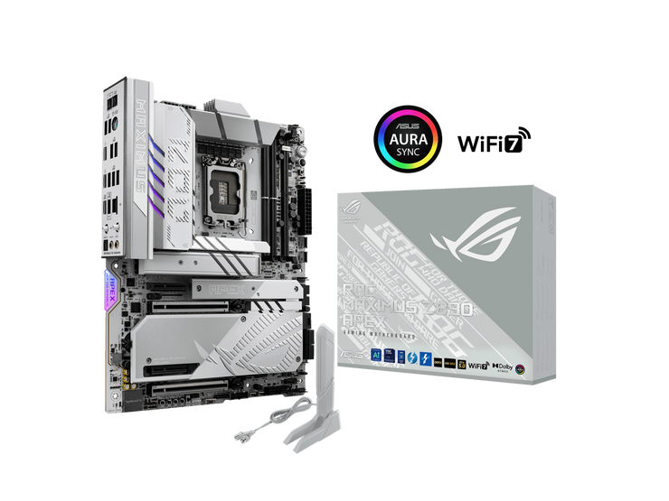 ASUS ROG MAXIMUS Z890 APEX Intel® Z890 LGA 1851 ATX motherboard, Advanced AI PC-ready, 22+2+1+2 stages, DDR5, WiFi 7, 5G LAN, 3x PCIe® 5.0 M.2, Thunderbolt™ 4, USB Type-C®, AI OC, Cooling & Networking