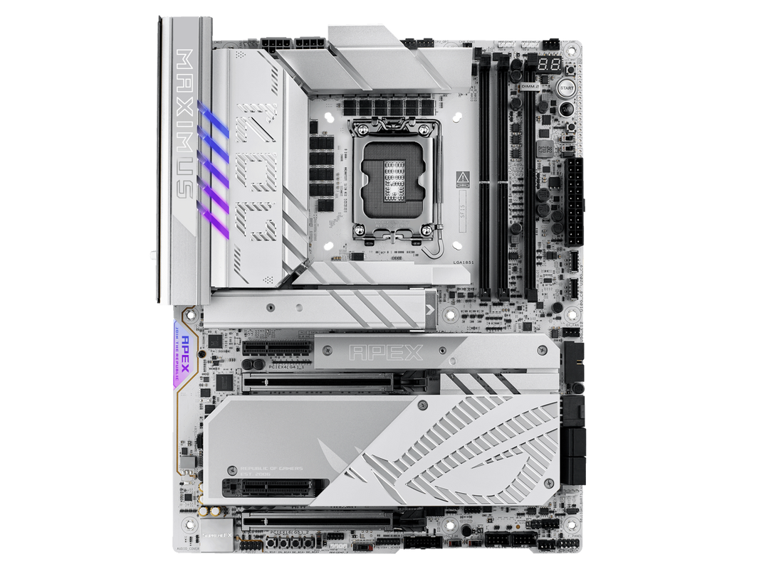 ASUS ROG MAXIMUS Z890 APEX Intel® Z890 LGA 1851 ATX motherboard, Advanced AI PC-ready, 22+2+1+2 stages, DDR5, WiFi 7, 5G LAN, 3x PCIe® 5.0 M.2, Thunderbolt™ 4, USB Type-C®, AI OC, Cooling & Networking