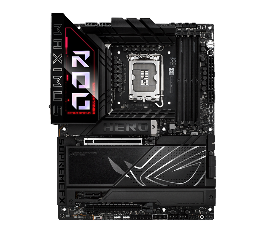 ASUS ROG MAXIMUS Z890 HERO Intel® Z890 LGA 1851 ATX motherboard, Advanced AI PC-ready, 22+2+1+2 stages, DDR5, WiFi 7, 3x PCIe® 5.0 M.2, Thunderbolt™ 4, USB Type-C®, AI Overclocking/Cooling/Networking