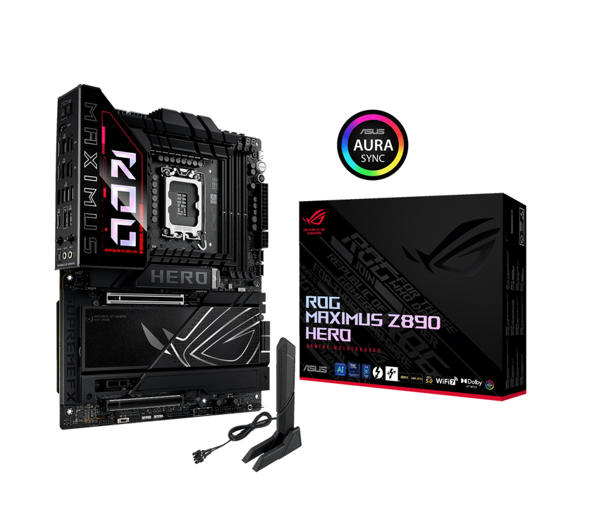 ASUS ROG MAXIMUS Z890 HERO Intel® Z890 LGA 1851 ATX motherboard, Advanced AI PC-ready, 22+2+1+2 stages, DDR5, WiFi 7, 3x PCIe® 5.0 M.2, Thunderbolt™ 4, USB Type-C®, AI Overclocking/Cooling/Networking