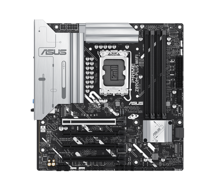 ASUS PRIME Z890M-PLUS WIFI Z890 LGA 1851 mATX motherboard, Intel® Core™ Ultra Series 2 Ready, Advanced AI PC-ready, 10+1+2+1 80A power stages, DDR5, PCIe® 5.0, USB Type-C®, 3x M.2, Wi-Fi 7, 2.5Gb LAN