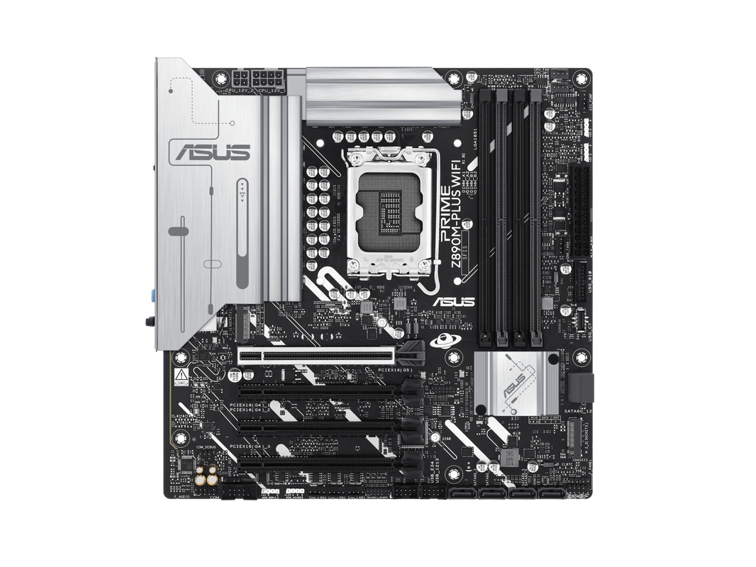 ASUS PRIME Z890M-PLUS WIFI Z890 LGA 1851 mATX motherboard, Intel® Core™ Ultra Series 2 Ready, Advanced AI PC-ready, 10+1+2+1 80A power stages, DDR5, PCIe® 5.0, USB Type-C®, 3x M.2, Wi-Fi 7, 2.5Gb LAN