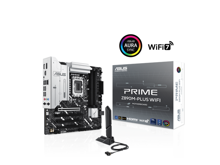 ASUS PRIME Z890M-PLUS WIFI Z890 LGA 1851 mATX motherboard, Intel® Core™ Ultra Series 2 Ready, Advanced AI PC-ready, 10+1+2+1 80A power stages, DDR5, PCIe® 5.0, USB Type-C®, 3x M.2, Wi-Fi 7, 2.5Gb LAN