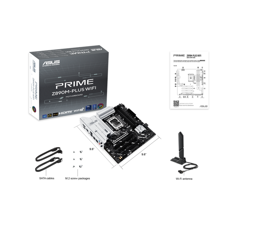 ASUS PRIME Z890M-PLUS WIFI Z890 LGA 1851 mATX motherboard, Intel® Core™ Ultra Series 2 Ready, Advanced AI PC-ready, 10+1+2+1 80A power stages, DDR5, PCIe® 5.0, USB Type-C®, 3x M.2, Wi-Fi 7, 2.5Gb LAN