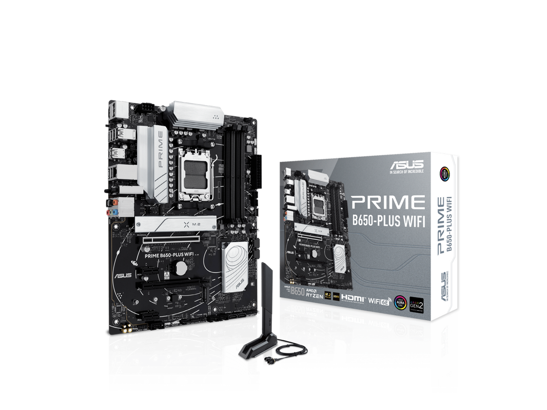 ASUS PRIME B650-PLUS WIFI AMD B650 AM5 Ryzen™ Desktop 9000 8000 & 7000 ATX motherboard, DDR5, PCIe 5.0 M.2, 2.5Gb LAN, WIFI 6E, HDMI™, SATA 6 Gbps, USB Type-C®, BIOS FlashBack™, Thunderbolt™ 4 Header