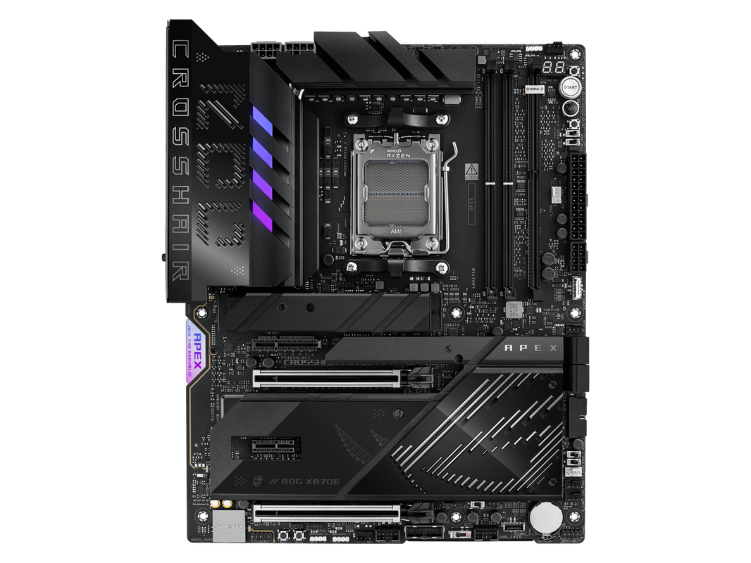 ASUS ROG CROSSHAIR X870E APEX AMD X870E AM5 ATX motherboard, Advanced AI PC-ready, 18+2+2 stages, DDR5, ROG Memory Fan, ROG DIMM.2 Card, Wi-Fi 7, 5G LAN, 3x M.2, PCIe® 5.0, USB4® , USB Type-C®, AI OC