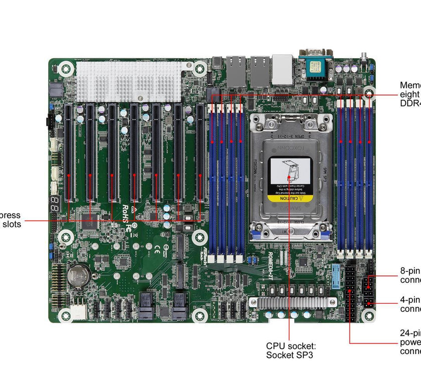 Asrock Rack ROMED8-2T Server Motherboard AMD EPYC 7003 (with AMD 3D V-Cache Technology)/7002 series processors SP3 (LGA 4094) Dual 10GbE